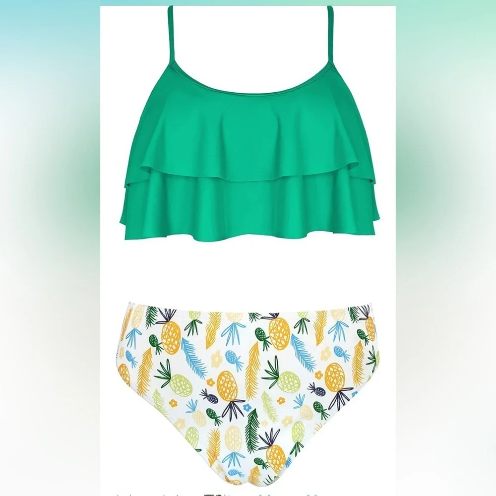 SHEKINI Girls Floral Printing Bathing Suits Ruffle Flounce Two Piece Swimsuits